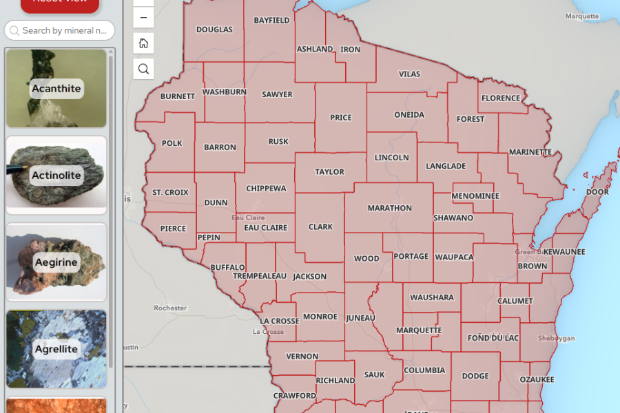 Screen capture of the Wisconsin Mineral interactive database.
